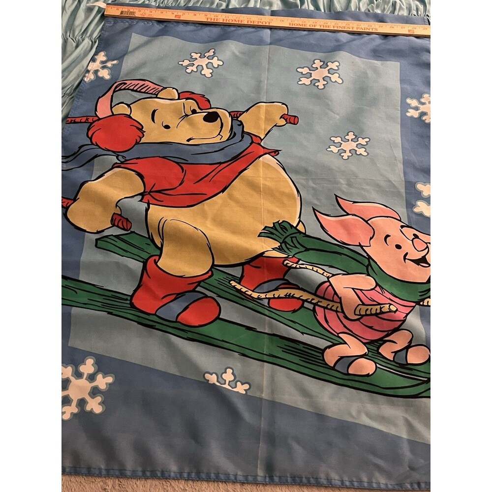 Vintage Disney Winnie the Pooh Piglet Skiing Winter House Flag 28x42 Christmas